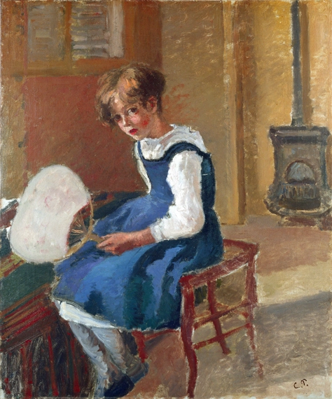 Jeanne Pissarro (Minette) Holding a Fan 1873 by Camille Pissarro, oil painting reproduction on canvas Jeanne Pissarro (Minette) Holding a Fan 1873