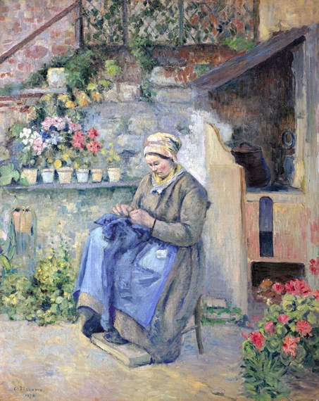 La MèRe Jolly Raccommodant, 1874 by Camille Pissarro, oil painting reproduction on canvas La MèRe Jolly Raccommodant, 1874