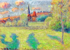 Berger et ÉGlise D'Eragny 1889