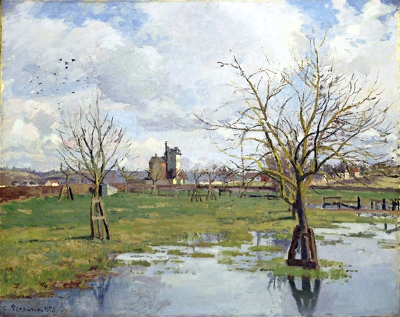 Landscape With Flooded Field 1873 by Camille Pissarro, oil painting reproduction on canvas Landscape With Flooded Field 1873