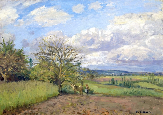 Paysage avec une VachèRe Painted 1872 by Camille Pissarro, oil painting reproduction on canvas Paysage avec une VachèRe Painted 1872