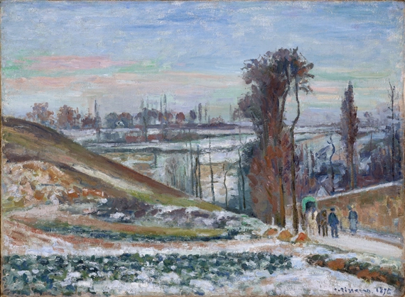 Effet de Neige à L’Hermitage, 1875 by Camille Pissarro, oil painting reproduction on canvas Effet de Neige à L'Hermitage, 1875