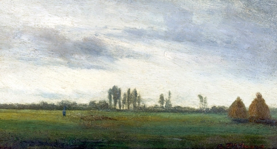 Paysage avec Troupeau de Moutons et Meules 1863 by Camille Pissarro, oil painting reproduction on canvas Paysage avec Troupeau de Moutons et Meules 1863