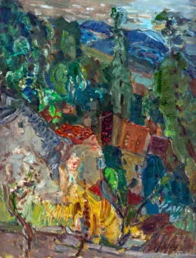Townscape with Cypress Trees, South of France
