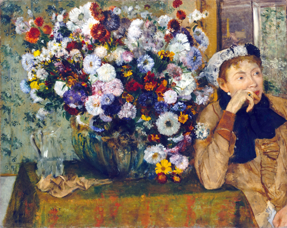 A Woman Seated Beside a Vase of Flowers 1865