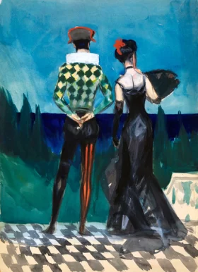 Harlequin and Lady in Evening Dress 1900