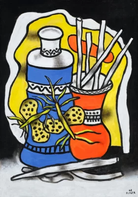 Deux Papillons Sur Un Vase Bleu