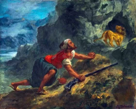 Arab Stalking a Lion
