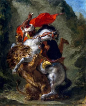 Arab Horseman Attacked by a Lion