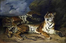 Young Tiger Playing With Its Mother 1830-2