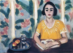 Woman Reading with Peaches