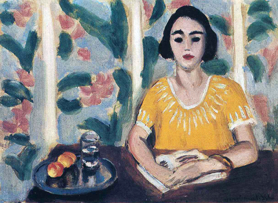 Woman Reading with Peaches
