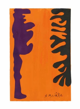 Arabesques noires et violettes sur un fond orange