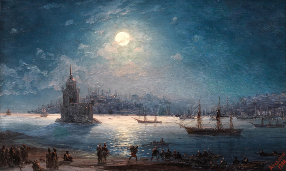 A View of the Bosporus with the Hagia Sophia and the Maiden’s Tower in the Moonlight 1884 by Ivan Aivazovsky, oil painting reproduction on canvas A View of the Bosporus with the Hagia Sophia and the Maiden’s Tower in the Moonlight 1884