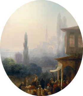 A market scene in Constantinople, with the Hagia Sophia beyond