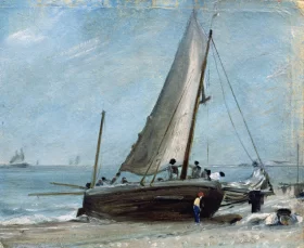 Brighton Beach, with Fishing Boat and Crew