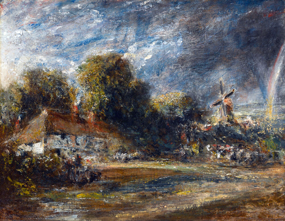 Landscape with a Red-Tiled Cottage, a Windmill and a Rainbow by John Constable, oil painting reproduction on canvas Landscape with a Red-Tiled Cottage, a Windmill and a Rainbow