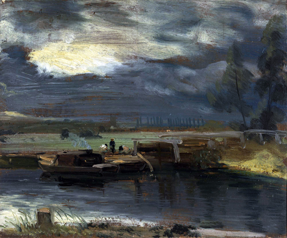 Barges on the Stour, with Dedham Church in the Distance