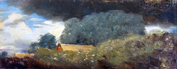 Landscape, with Trees and Cottages under a Lowering Sky 1812 by John Constable, oil painting reproduction on canvas Landscape, with Trees and Cottages under a Lowering Sky 1812