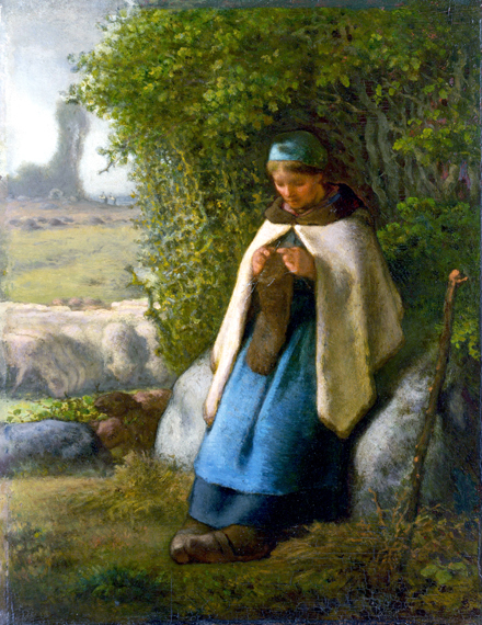Shepherdess Seated On a Rock by Francois Millet, oil painting reproduction on canvas Shepherdess Seated On a Rock