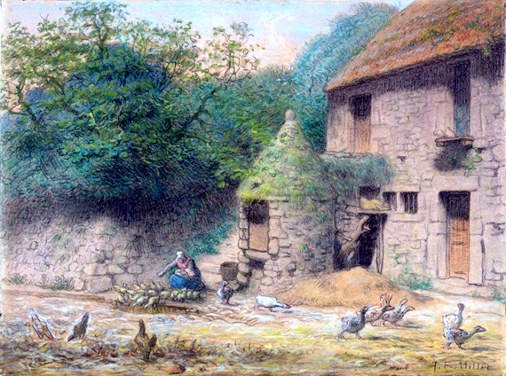 House with a Well at Gruchy by Francois Millet, oil painting reproduction on canvas House with a Well at Gruchy