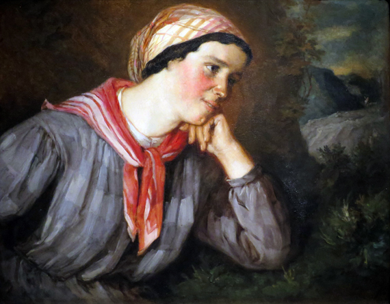 Peasant Girl with a Scarf 1849 by Gustave Courbet, oil painting reproduction on canvas Peasant Girl with a Scarf 1849