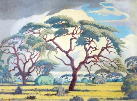 Bushveld Scene with Trees and Anthills