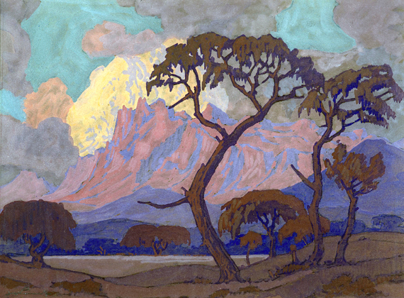 Thorn Trees in Mountain landscape at Dusk