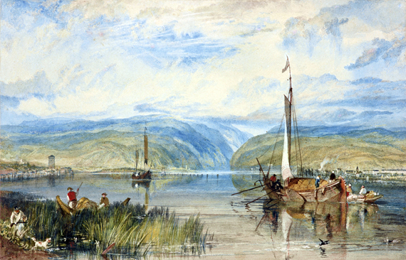 Neuwied and Weise Thurn, with Hoch’s Monument on the Rhine, looking towards Andernach 1819 by J.M.W. Turner, oil painting reproduction on canvas Neuwied and Weise Thurn, with Hoch's Monument on the Rhine, looking towards Andernach 1819
