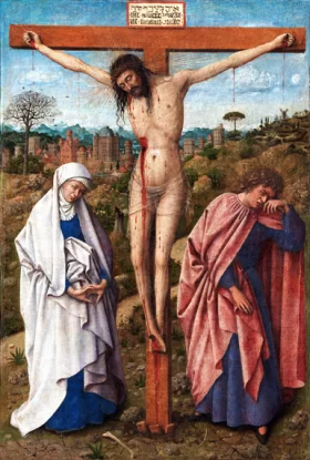 Christ on the cross between Mary and John