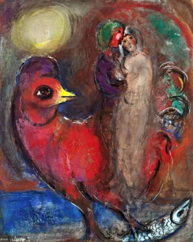 Le coq rouge au bord de l'eau