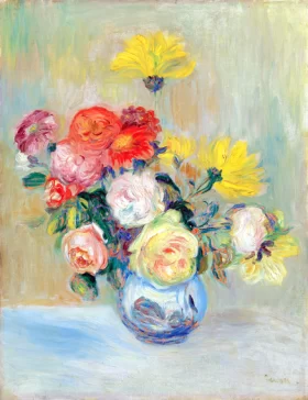 Vase De Roses Et Dahlias