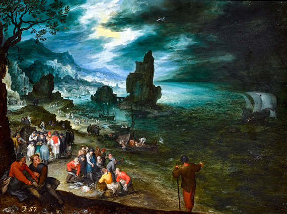 An Extensive Coastal Landscape With Fishermen Landing And Selling Their Catch, The Sacrifice Of Jonah Offshore