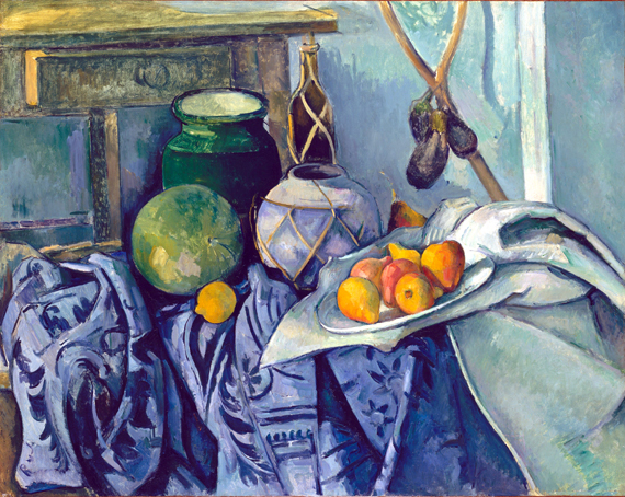 Still Life with a Ginger Jar and Eggplants by Paul Cezanne, oil painting reproduction on canvas Still Life with a Ginger Jar and Eggplants