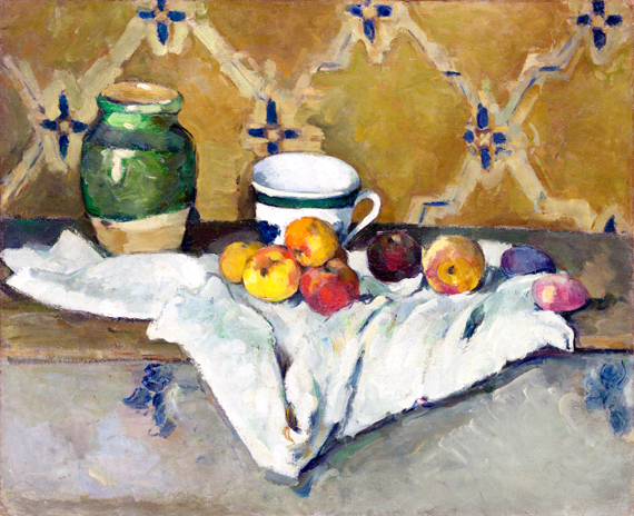 Still Life with Jar, Cup, and Apples 1877 by Paul Cezanne, oil painting reproduction on canvas Still Life with Jar, Cup, and Apples 1877