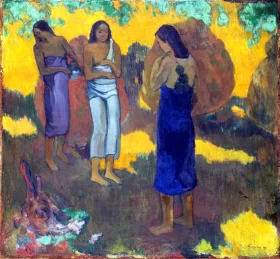 Three Tahitian Women Against a Yellow Background