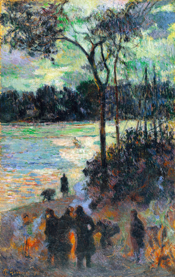 The Fire At the River Bank by Paul Gauguin, oil painting reproduction on canvas The Fire At the River Bank