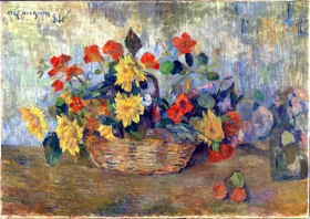 Sprig Of Flowering Almond In A Glass 1888 Nasturtiums and Dahlias in a Basket