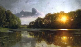 Sunset over a forest lake 1895