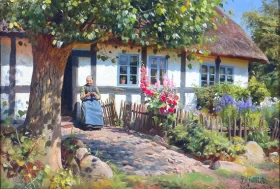 Grandmother crocheting on a summer day, 1925