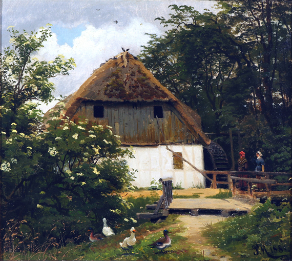 A summer’s day at the watermill 1881 by Peder Mørk Mønsted, oil painting reproduction on canvas A summer's day at the watermill 1881