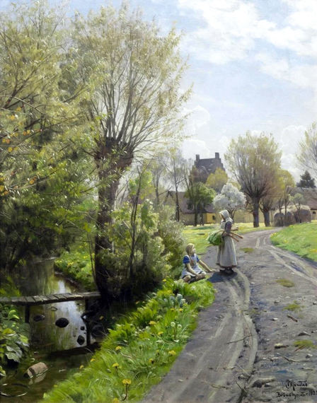 By the river, Brondbyvester, 1922 by Peder Mørk Mønsted, oil painting reproduction on canvas By the river, Brondbyvester, 1922