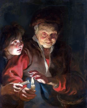 Old woman and Boy with Candles