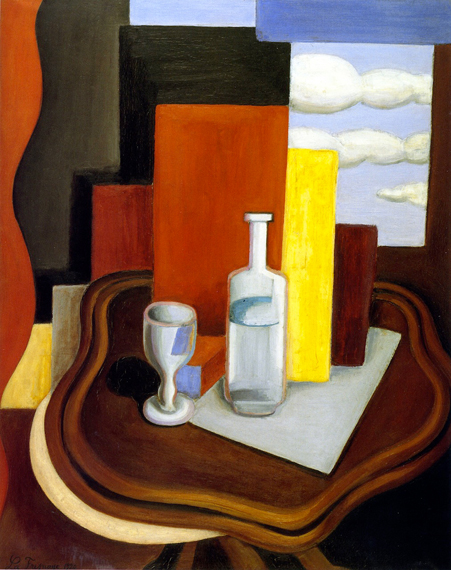 Louis-Philipe Table with a Bottle and Glass by Roger Fresnaye, oil painting reproduction on canvas Louis-Philipe Table with a Bottle and Glass