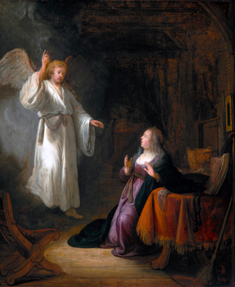 The Annunciation 1650 by Rembrandt, oil painting reproduction on canvas The Annunciation 1650