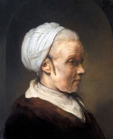 Study of an elderly women in a white cap by Rembrandt, oil painting reproduction on canvas Study of an elderly women in a white cap