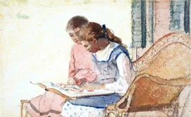 View of the Caucasus with Mount Kazbek in the Distance, 1868 Two Girls Looking at a Book, 1877