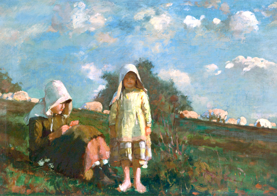 Two Girls with Sunbonnets In a Field, 1878 by Winslow Homer, oil painting reproduction on canvas Two Girls with Sunbonnets In a Field, 1878