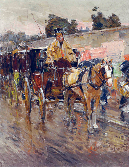 The Old Paris Cab Stand by Childe Hassam, oil painting reproduction on canvas The Old Paris Cab Stand