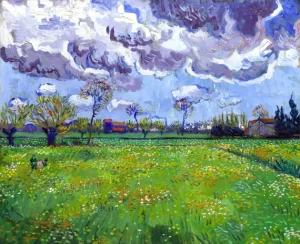 Meadow With Flowers Under A Stormy Sky